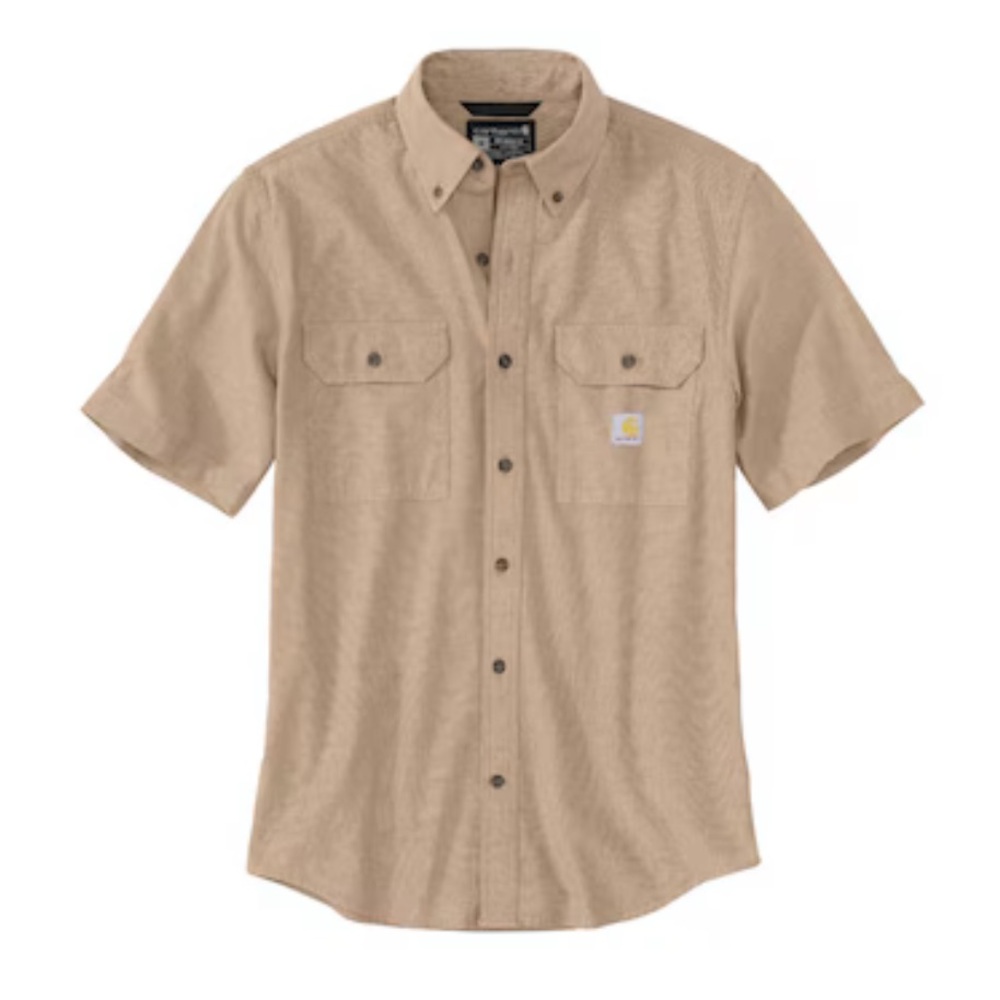 Carhartt Men's Brown Medium weight Knit Short sleeve Solid Button-down shirt L